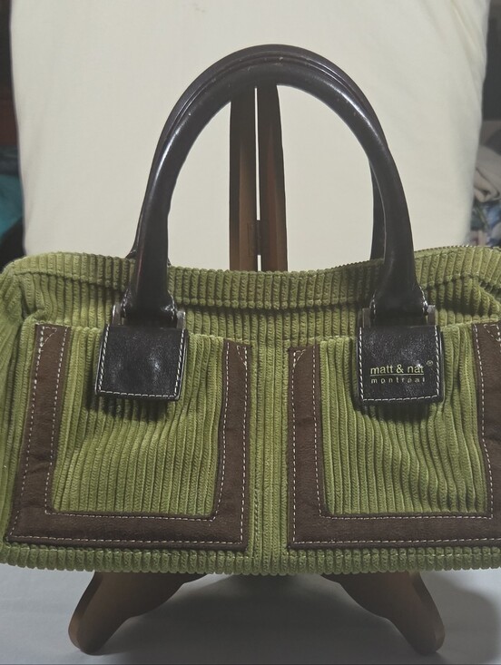 Matt & Nat Handbags - Matt & Nat Olive Green Corduroy Tote with Dark Brown Accents